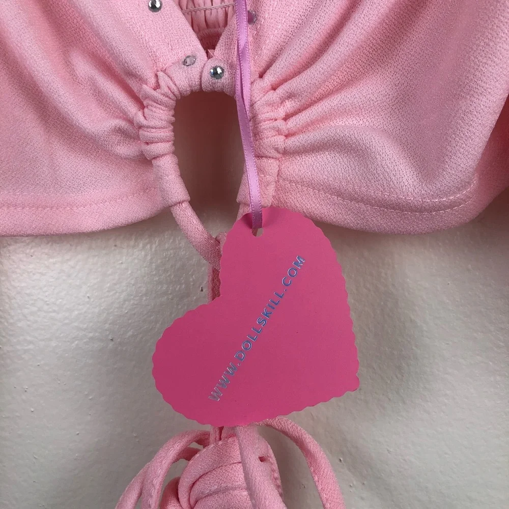 NWT Sugar Thrillz Pink Strappy Crop Top - Picture 8 of 8